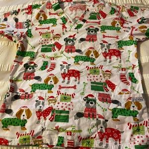 Size small Christmas puppy scrub top